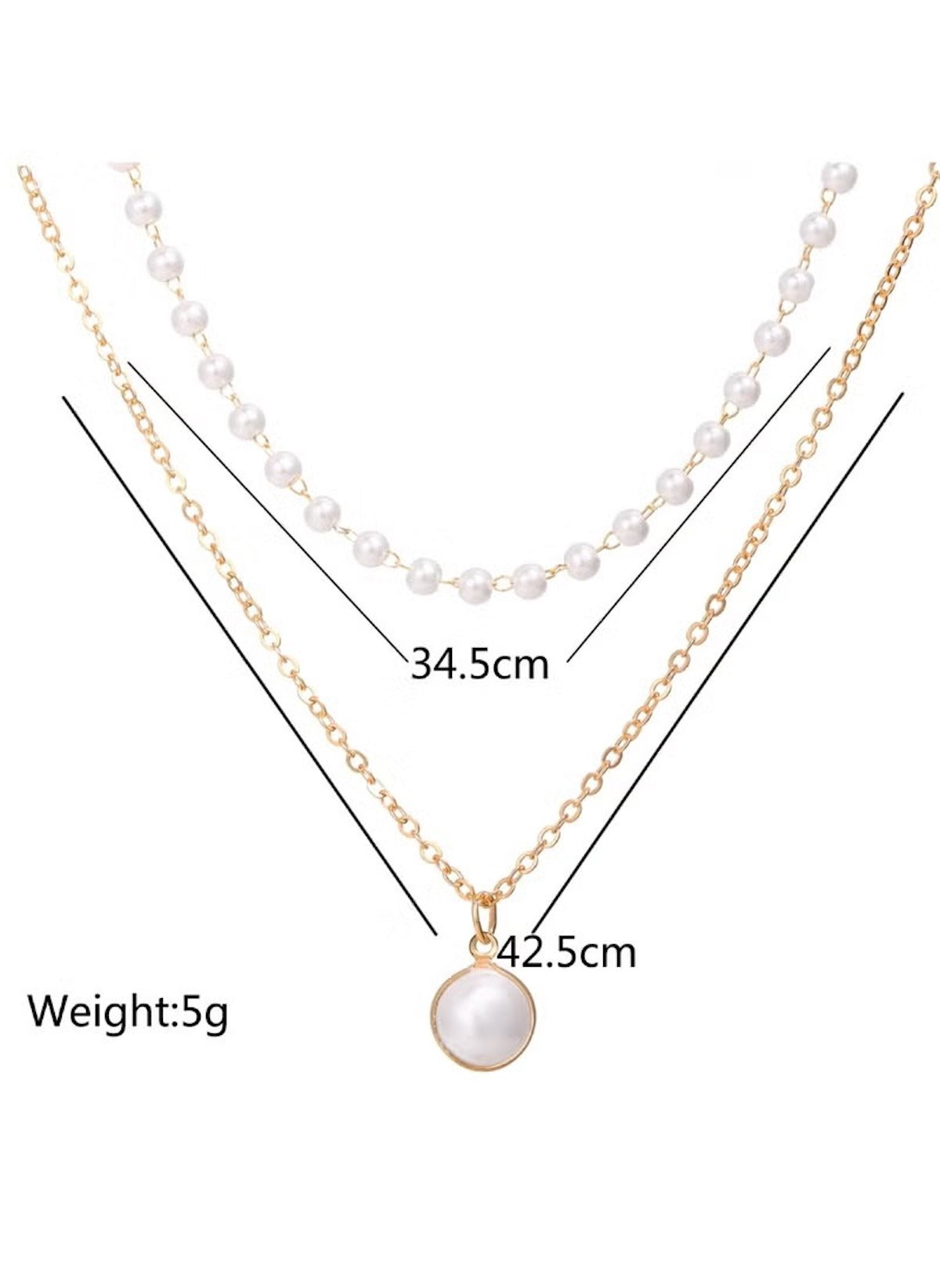 Huitich double layer pearl necklace for women with one pearl chain and one gold pendant chain