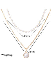 Huitich double layer pearl necklace for women with one pearl chain and one gold pendant chain