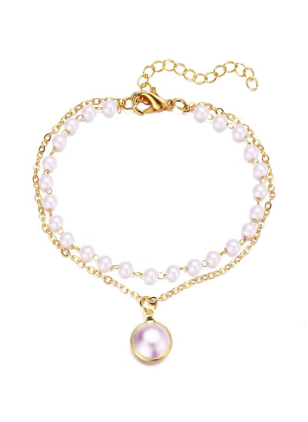 Huitich double layer pearl necklace for women with gold chain and round pendant