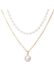 Huitich elegant double layer pearl necklace for women with gold chain and pearl pendant
