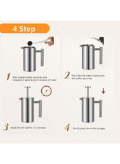 Huitich double wall stainless steel french press coffee maker with step by step brewing instructions