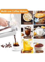 Huitich double wall stainless steel french press pouring coffee with cappuccino latte mocha milk juice and tea