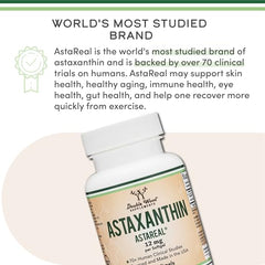 Double Wood Supplements astaxanthin supplement 12mg bottle with AstaReal label and claims
