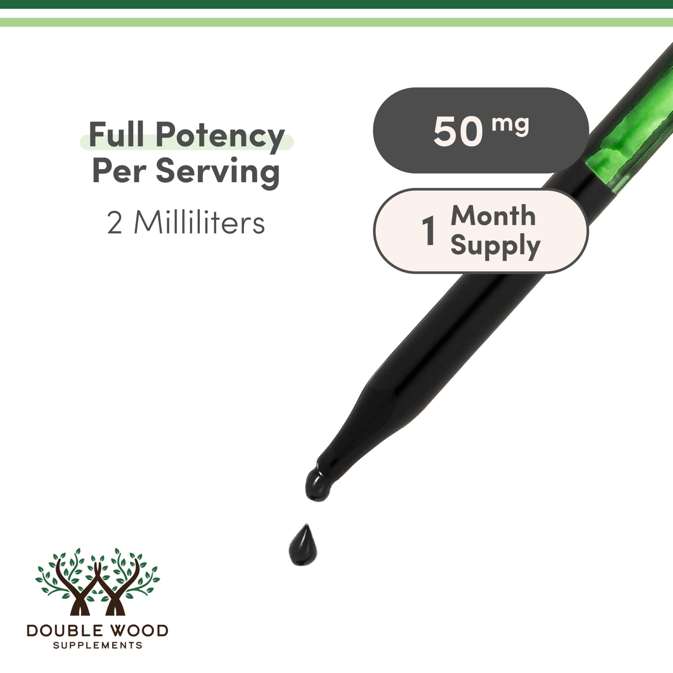 Double Wood Supplements chlorophyll liquid drops dropper releasing a single green drop 50 mg 1 month supply