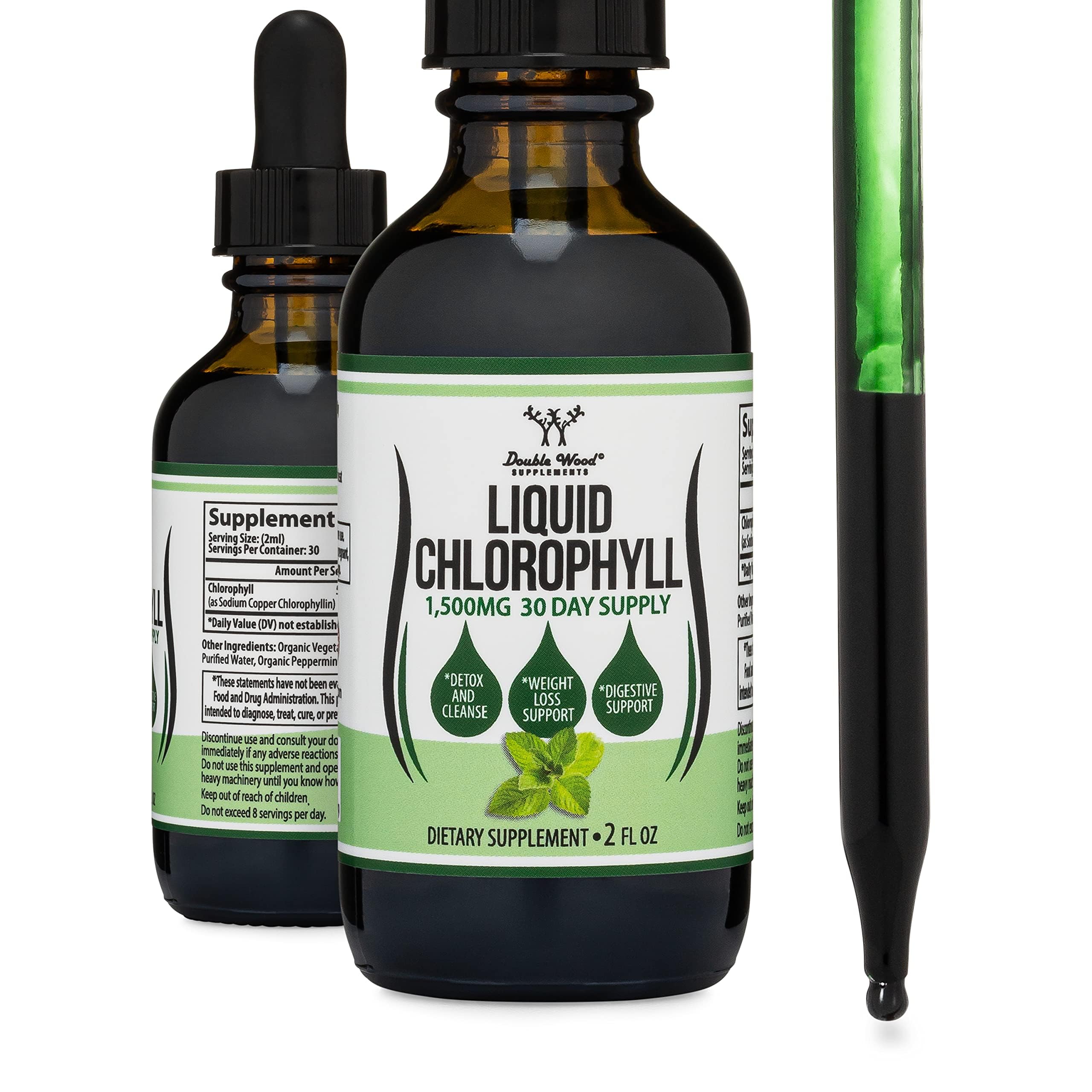 Double Wood Supplements liquid chlorophyll 2 fl oz bottle with dropper chlorophyll liquid drops