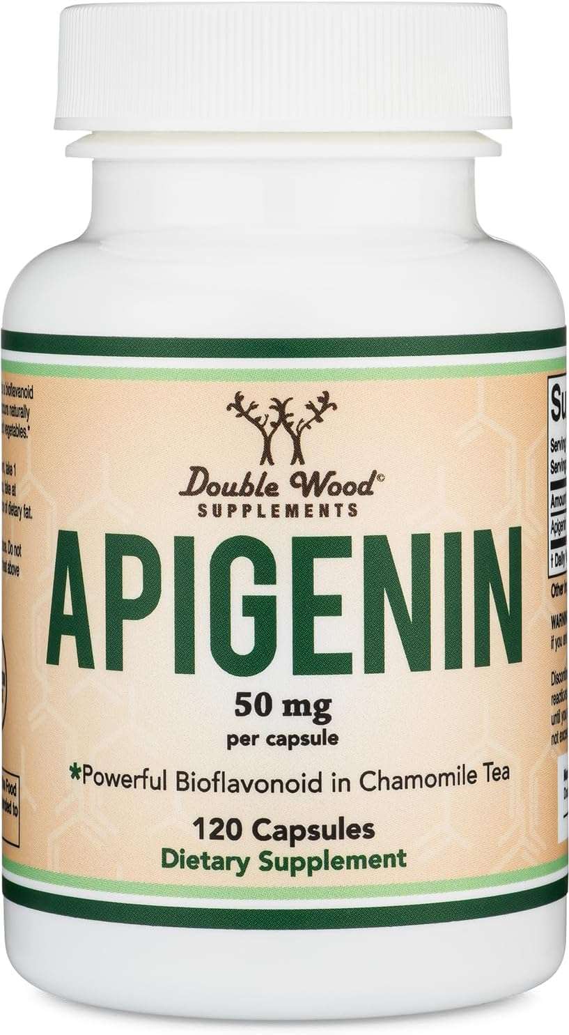 Double Wood Supplements Apigenin - 50mg per Capsule, 120 Count (Powerful Bioflavonoid Found in Chamomile Tea for Relaxation, Sleep, and Mood) Senolytic Flavonols for Aging Manufactured in The USA by