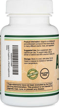 Double Wood Apigenin supplement information panel with storage and warning text