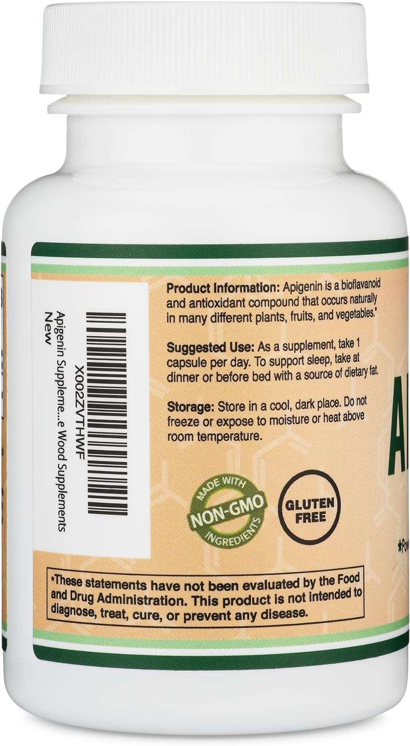 Double Wood Supplements Apigenin - 50mg per Capsule, 120 Count (Powerful Bioflavonoid Found in Chamomile Tea for Relaxation, Sleep, and Mood) Senolytic Flavonols for Aging Manufactured in The USA by