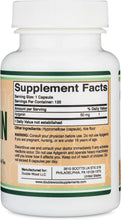 Double Wood Apigenin supplement facts label on back of 50 mg bottle, 120 capsules