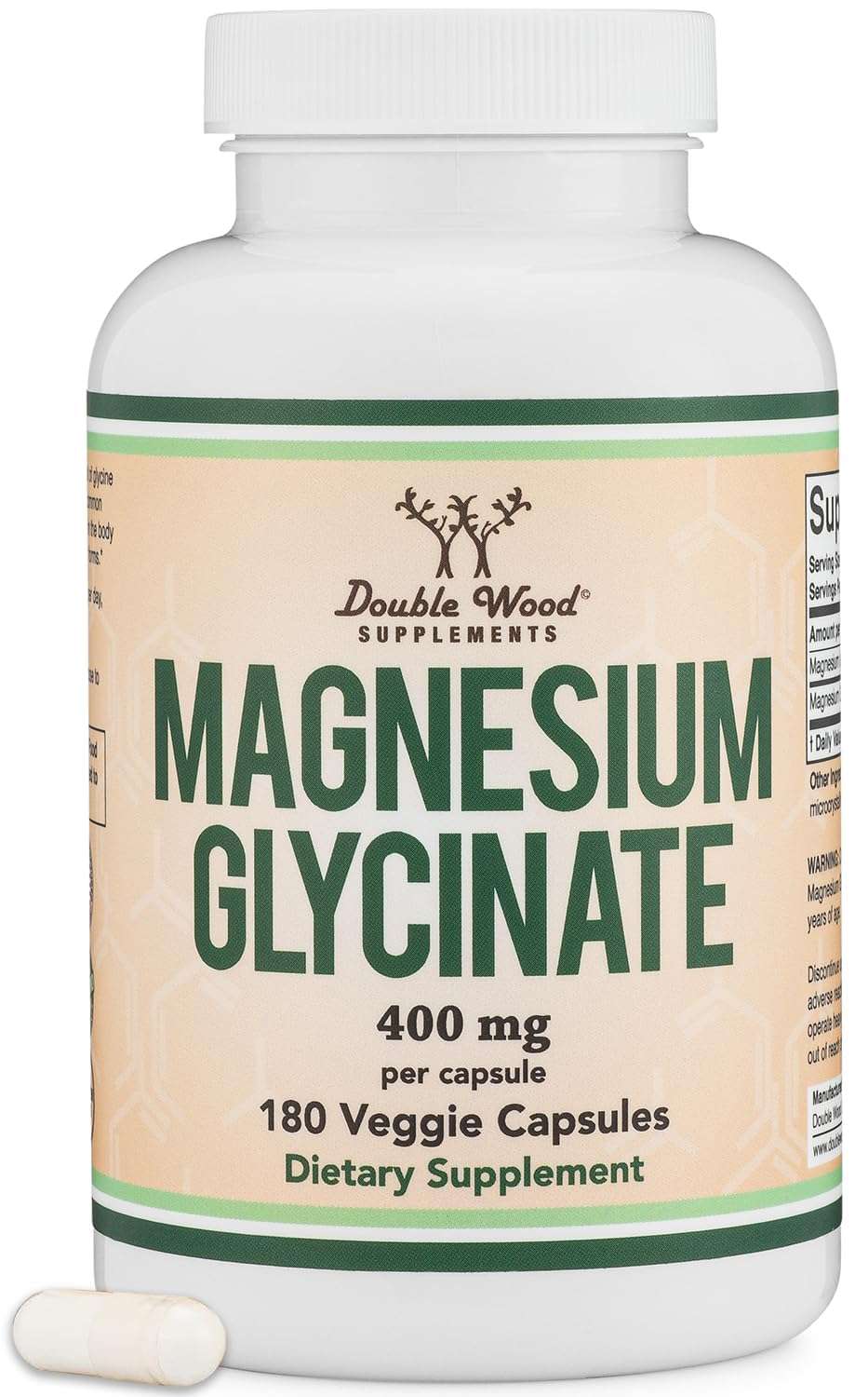 Double Wood Supplements magnesium glycinate 400mg supplement bottle 180 veggie capsules dietary support