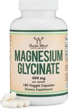 Magnesium glycinate 400 mg supplement bottle with 180 veggie capsules