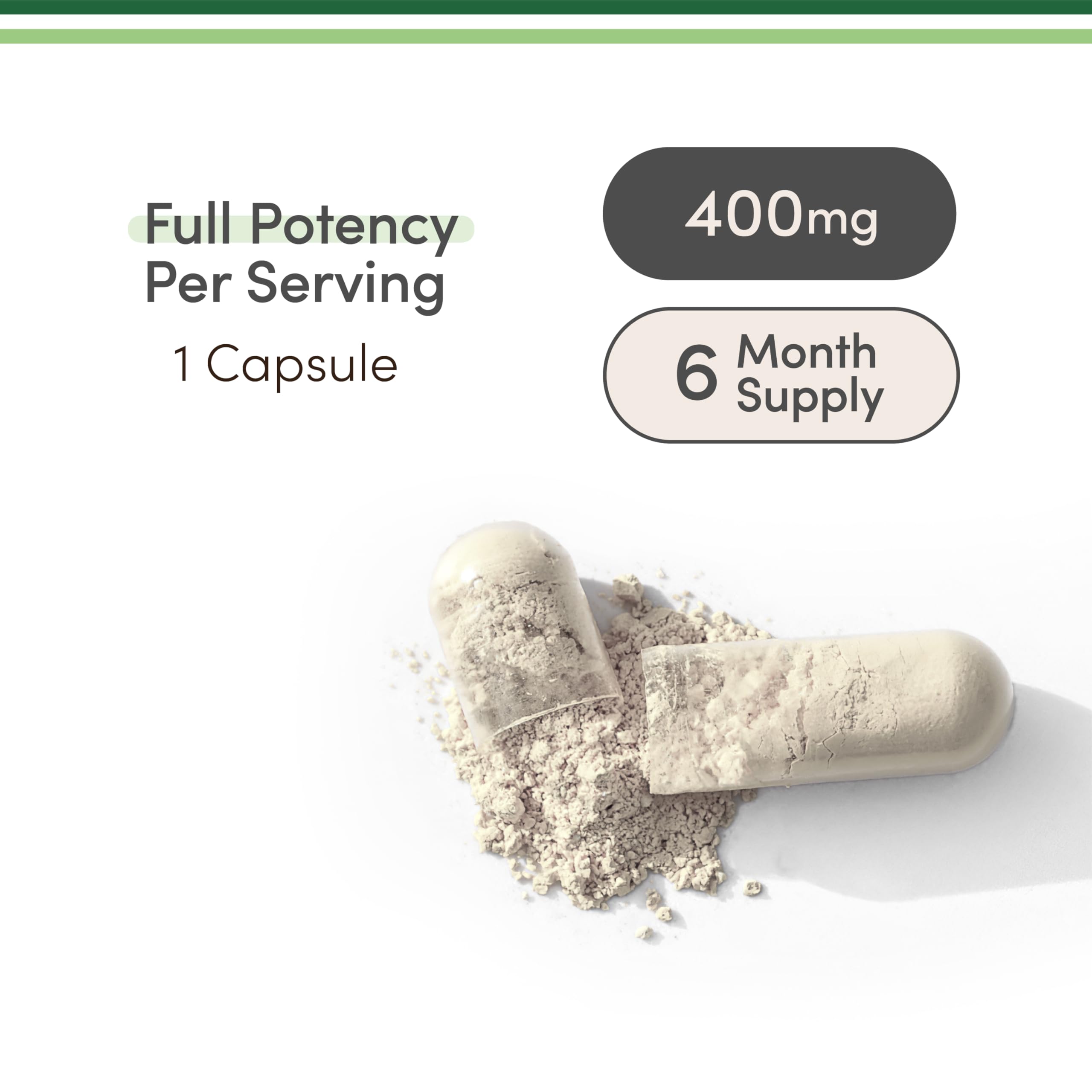 Double Wood Supplements magnesium glycinate 400mg supplement two beige capsules with powder and 6 month supply label