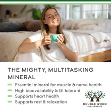 Woman holding a drink with magnesium taurate supplement benefits text