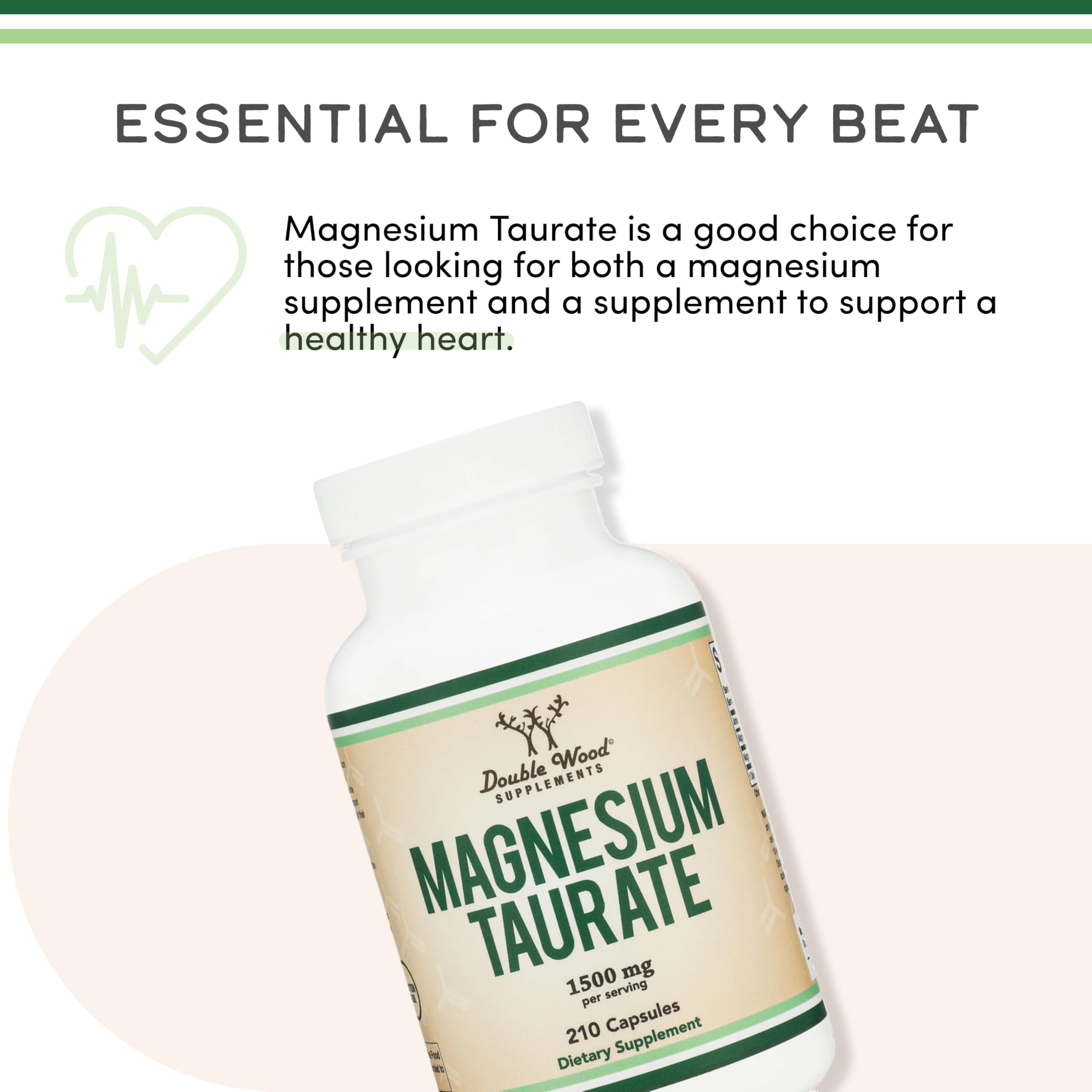 Double Wood Supplements Magnesium Taurate bottle with heart graphic and label magnesium taurate supplement UAE