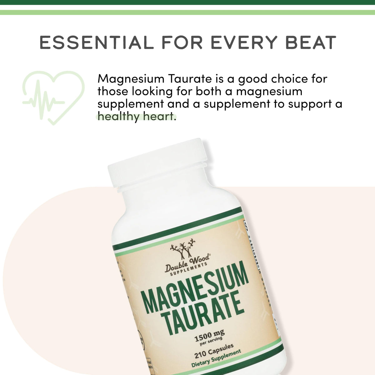 Double Wood Supplements Magnesium Taurate bottle with heart graphic and label magnesium taurate supplement UAE