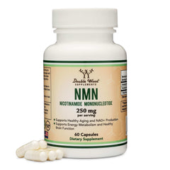Double Wood Supplements bottle of NMN Nicotinamide Mononucleotide 250 mg 60 capsules with pills NMN supplement 250mg UAE
