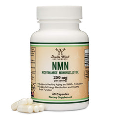 Double Wood Supplements bottle of NMN Nicotinamide Mononucleotide 250 mg 60 capsules with pills NMN supplement 250mg UAE
