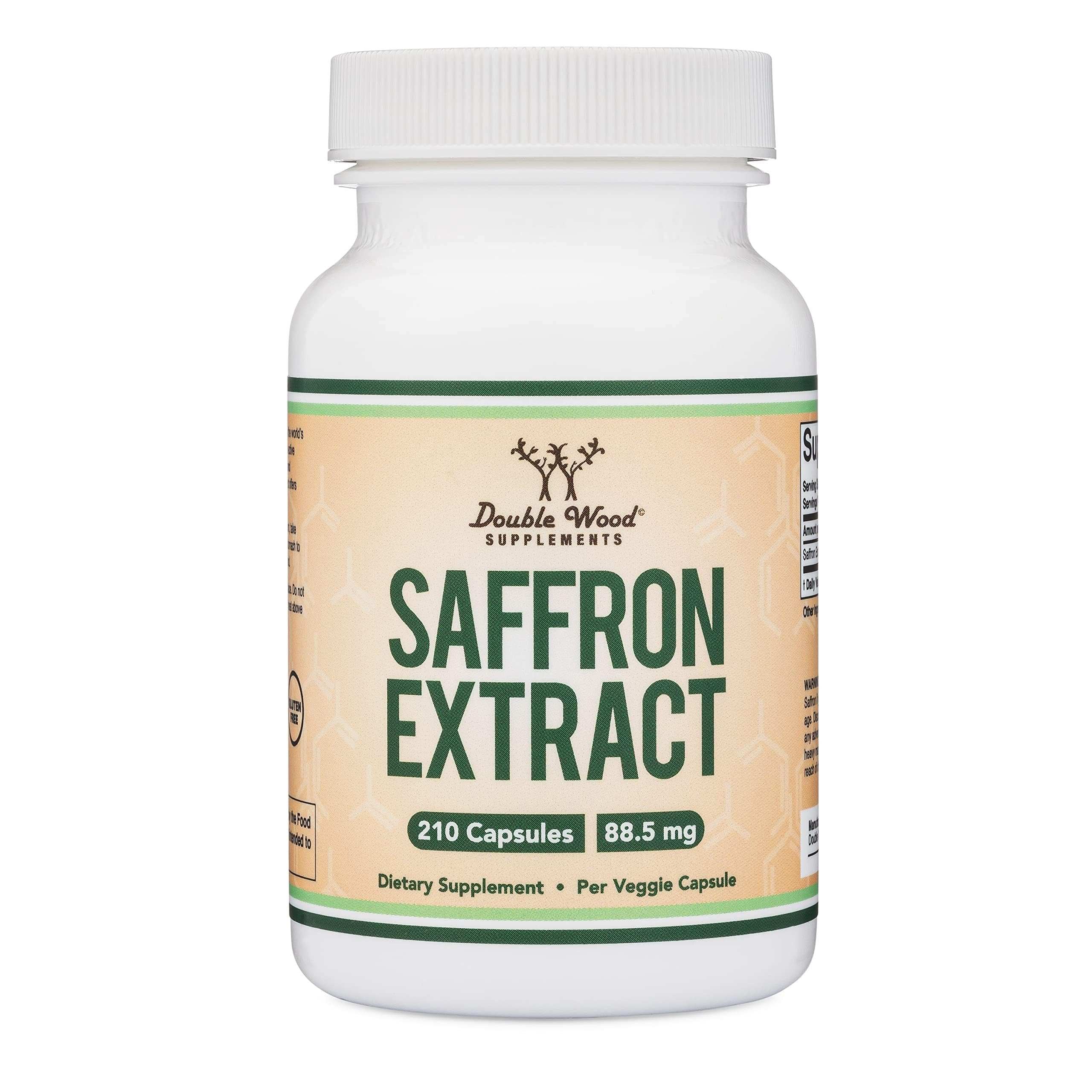 Double Wood Supplements saffron capsules supplement bottle with label saffron extract 210 capsules 88.5 mg