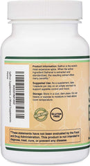 Double Wood Supplements saffron capsules supplement white bottle with product label showing non GMO and gluten free seals