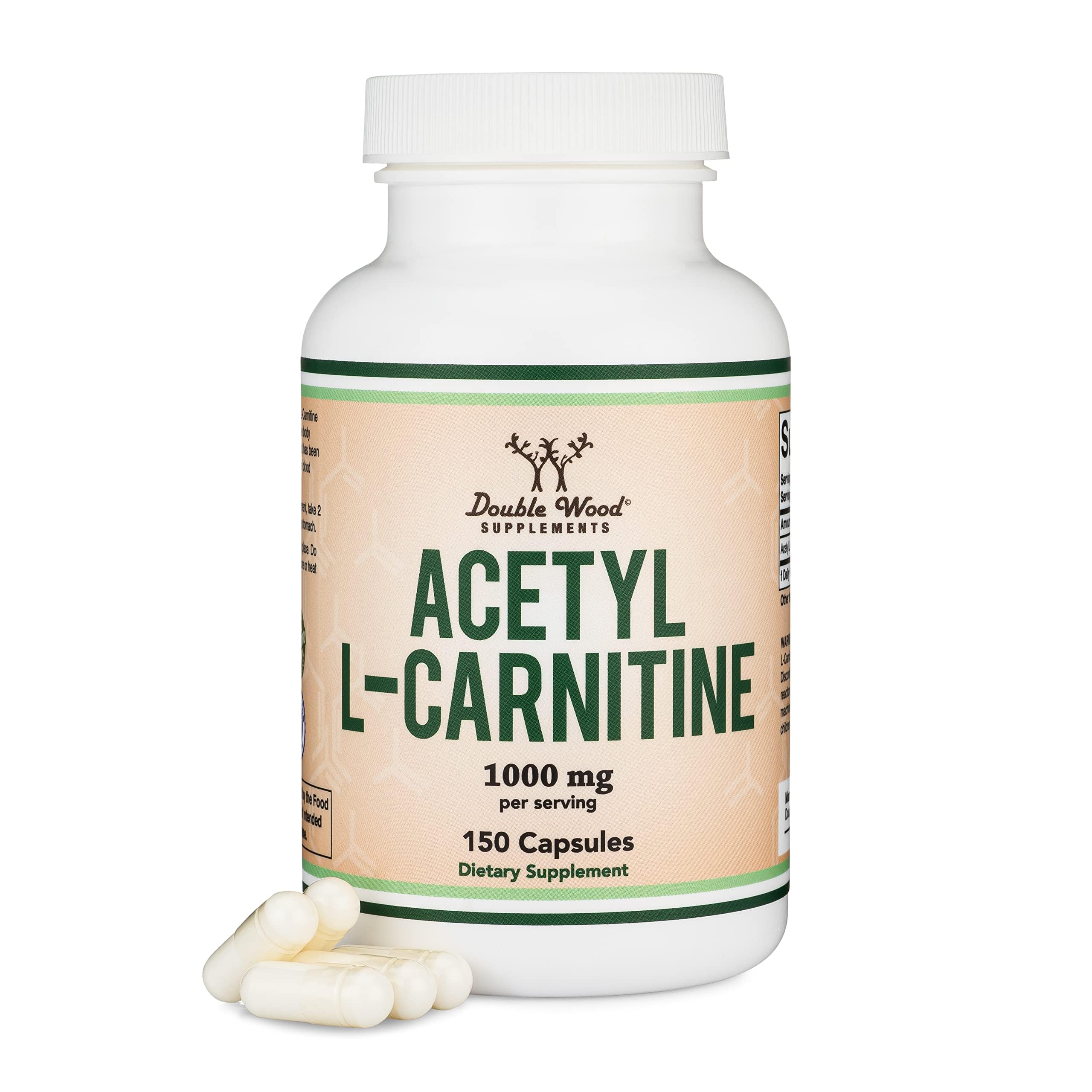 Double Wood Supplements Acetyl L Carnitine 1000 mg 150 capsules bottle with pills acetyl l carnitine supplement UAE