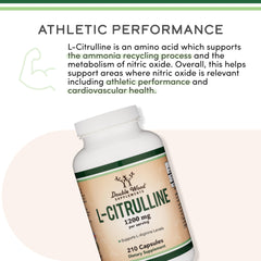 Double Wood Supplements L Citrulline capsules for muscle recovery. White bottle labeled 1200 mg 210 capsules