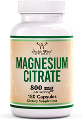 Double Wood Supplements bottle of Magnesium Citrate Capsules 400mg search term, label shows 800 mg per serving 180 capsules