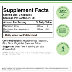Double Wood Supplements label showing supplement facts and dosage for Magnesium Citrate Capsules 400mg