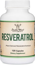 Double Wood Resveratrol dietary supplement bottle with 120 capsules label