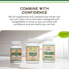 Three Double Wood Supplements bottles Apigenin Magtein Magnesium L Threonate and L Theanine on counter resveratrol supplements UAE