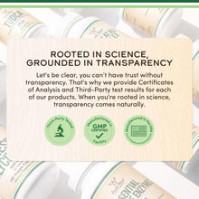 Double Wood supplements label card with rooted in science transparency statement
