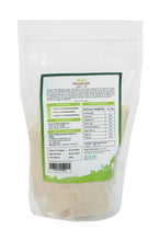 Organic psyllium husk powder in transparent stand-up pouch, back label