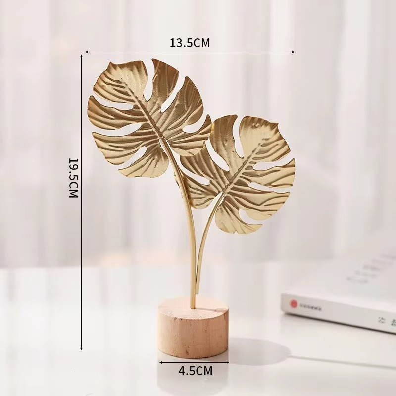 1pcs Golden Ginkgo Leaf Feather Metal Model Figurines Manual Desktop Crafts Ornaments Photo Props Statues Sculptures Home Decor