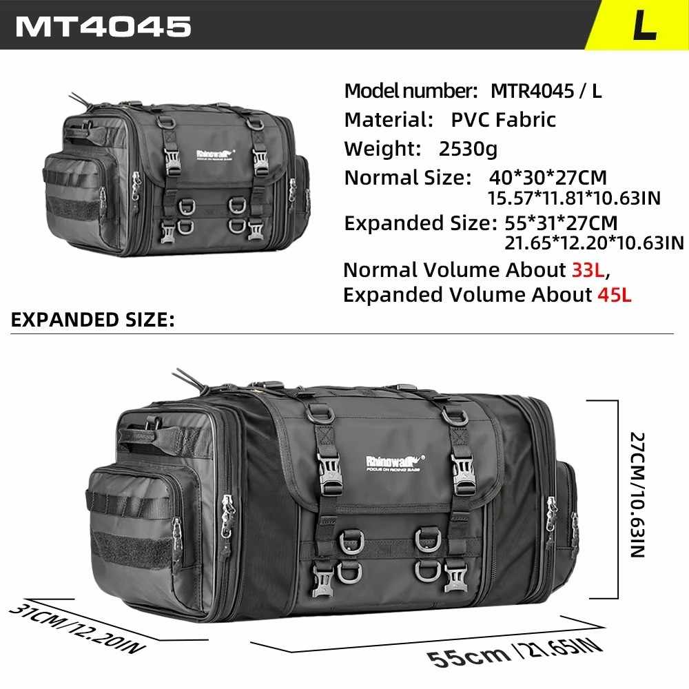 Bolsa para asiento trasero de motocicleta Rhinowalk, equipaje de viaje, impermeable, 19L-80L, expandible, para la mayoría de motocicletas.