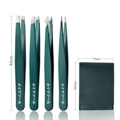 2/4/6pcs Stainless Steel Tweezer Beauty Tools Eyebrow Tweezer Eyebrow Tongs Clip Scissors with Leather Casing Dark green