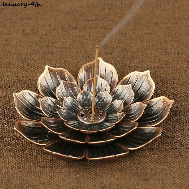 3 In1 Incense Stick Holder Alloy Lotus Line Incense Burner Yoga Sage Sandalwood Coil Base Bronze Crafs Home Decor Christmas Gift