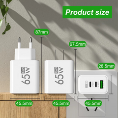 65W USB C Charger Fast Charging GaN Phone Charger Power Adapter Mobile Phone Adapter Quick Charger 3.0 For iPhone Samsung Xiaomi