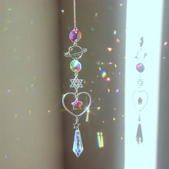 1pc Crystal Wind Chime Moon Sun Catcher Diamond Prisms Pendant Dream Catcher Rainbow Hanging Drop Home Garden Decor Windchime