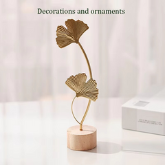 1pcs Golden Ginkgo Leaf Feather Metal Model Figurines Manual Desktop Crafts Ornaments Photo Props Statues Sculptures Home Decor