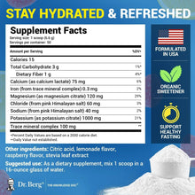 Electrolyte powder supplement facts panel with serving information and US formulated badge