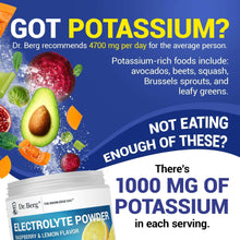 Electrolyte powder jar with potassium claim text and raspberry-lemon flavor front