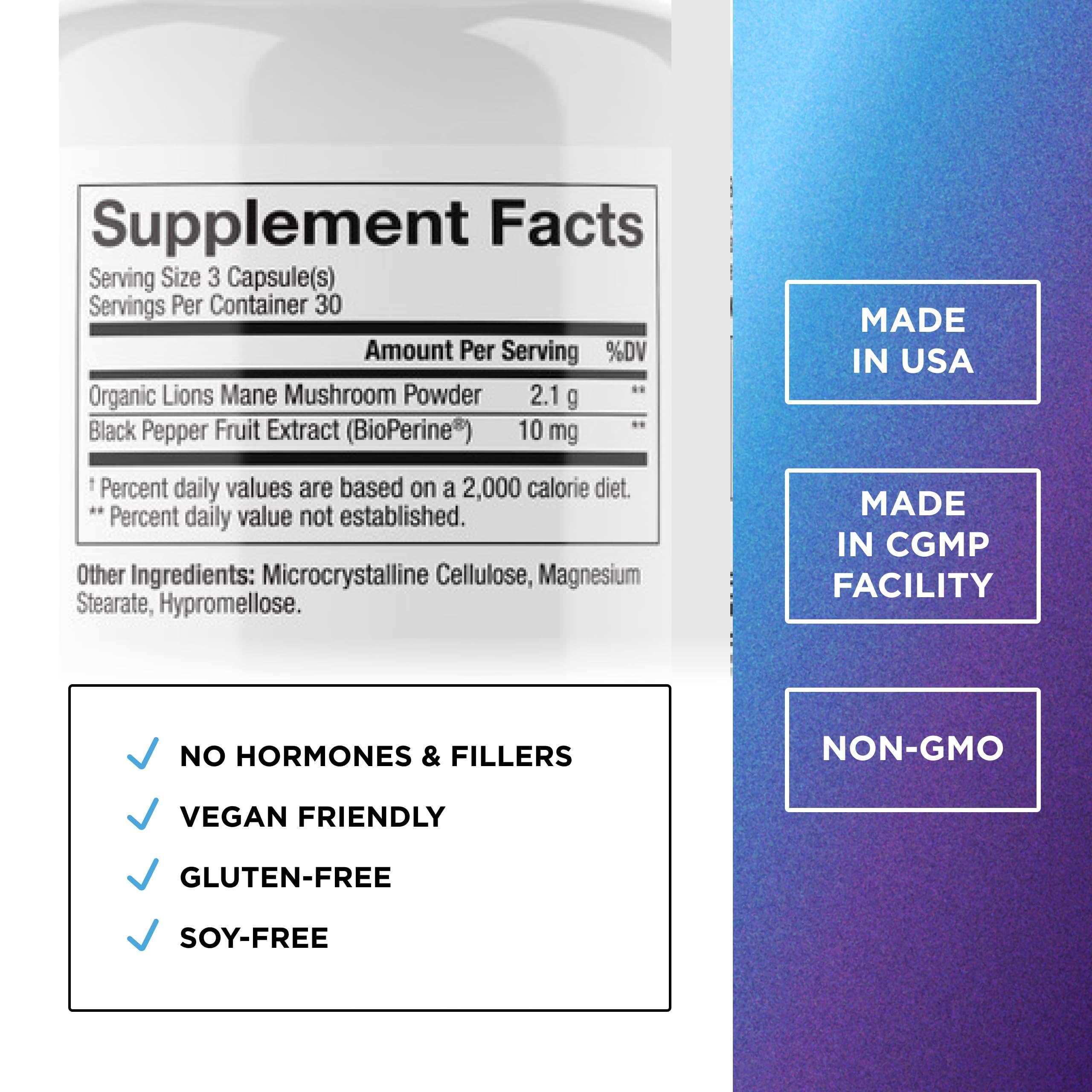 Dr. Emil Nutrition Lions Mane Mushroom Supplement UAE with vegan, gluten-free, and non-GMO ingredients