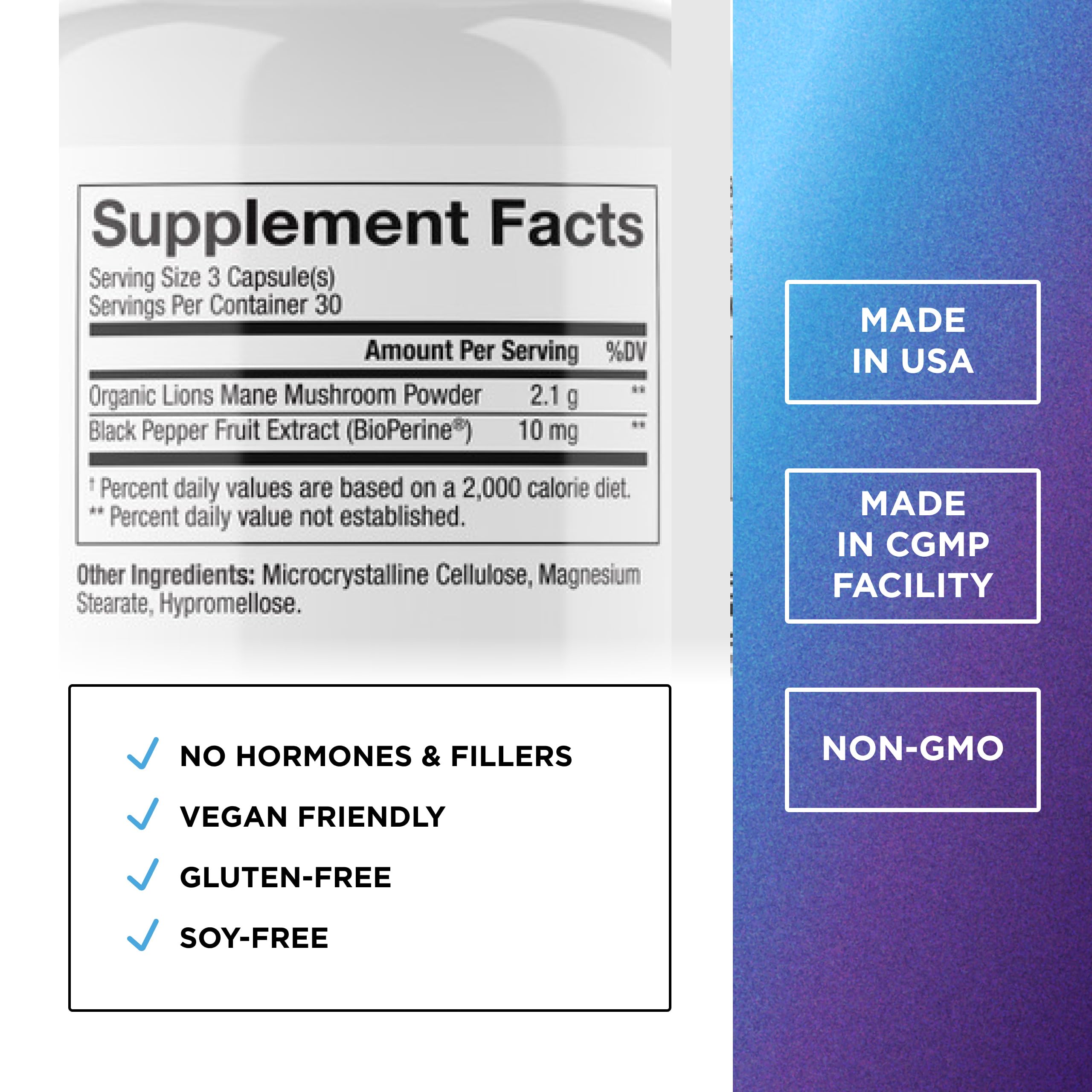 Dr. Emil Nutrition Lions Mane Mushroom Supplement UAE with vegan, gluten-free, and non-GMO ingredients