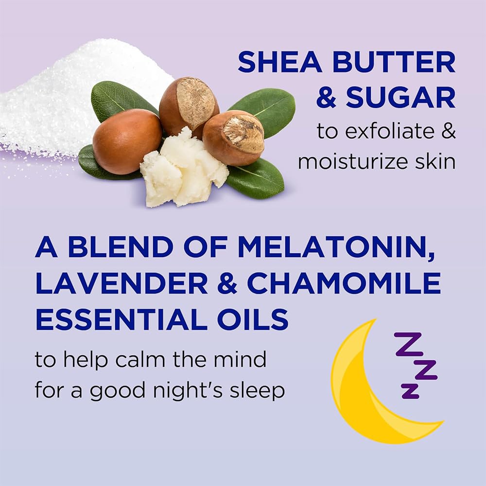 Dr Teals sleep lotion with melatonin shea butter and sugar exfoliating moisturizer with lavender chamomile oils