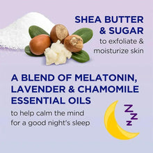 Sleep lotion label panel with moon and blend of melatonin, lavender, and chamomile oils