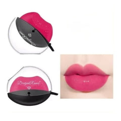 Huitich waterproof red lipstick in unique lip-shaped packaging with smooth red color on lips