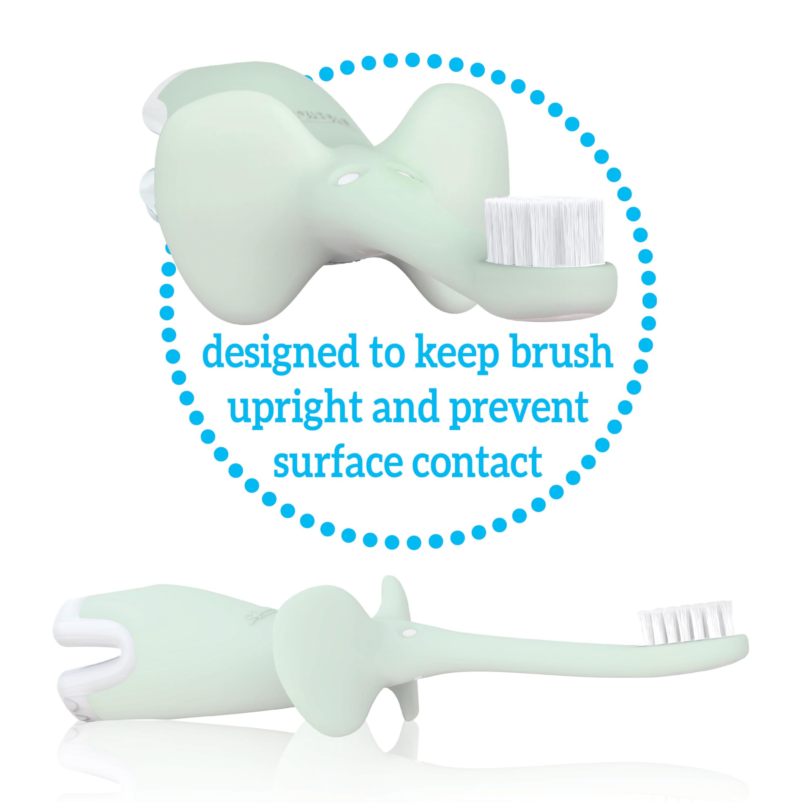 Dr Browns mint elephant infant toothbrush 0-3 years with upright stand and soft bristles