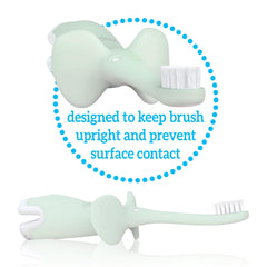 Dr Browns mint elephant infant toothbrush 0-3 years with upright stand and soft bristles
