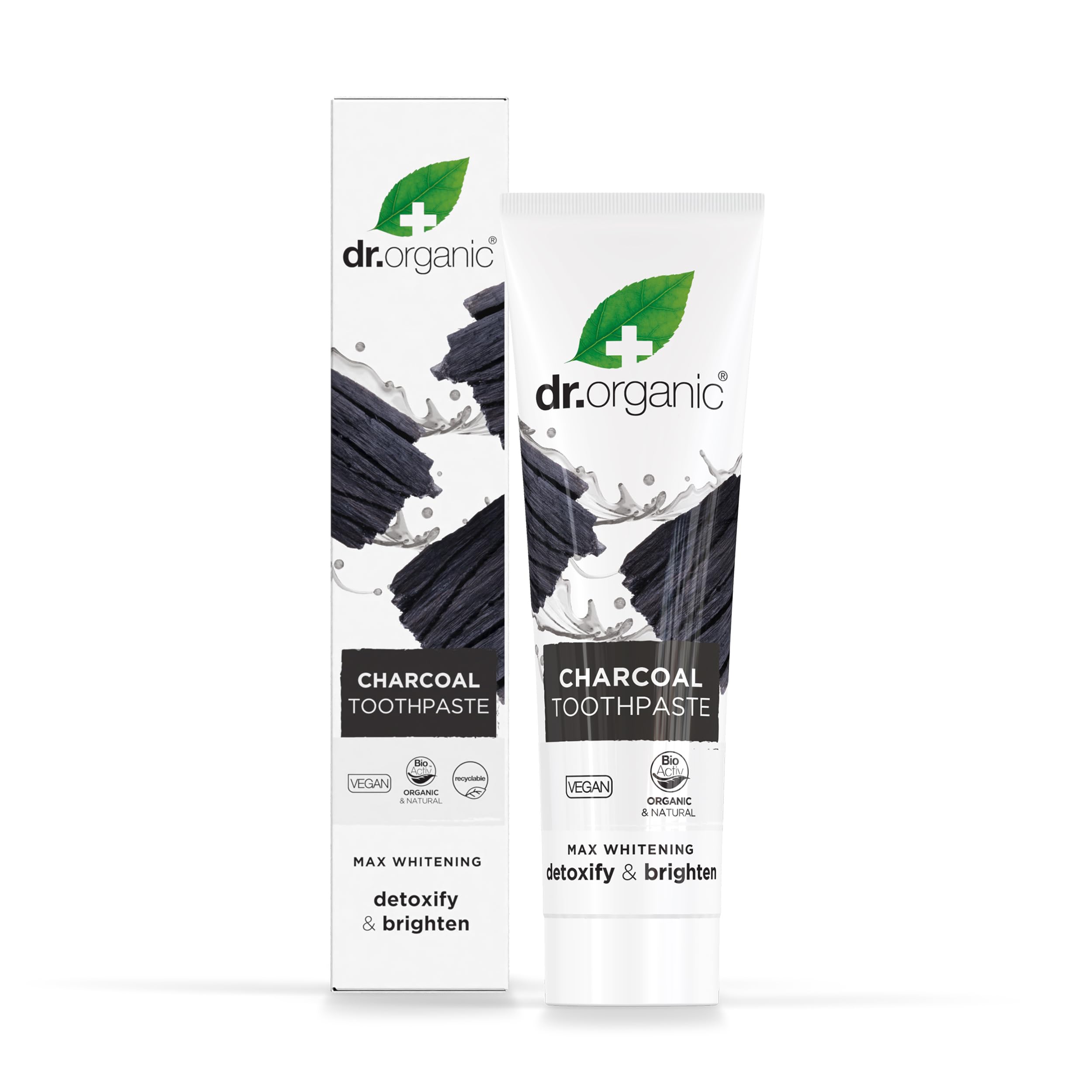 Dr. Organic charcoal toothpaste UAE tube and box with charcoal design for whitening detoxify and brighten