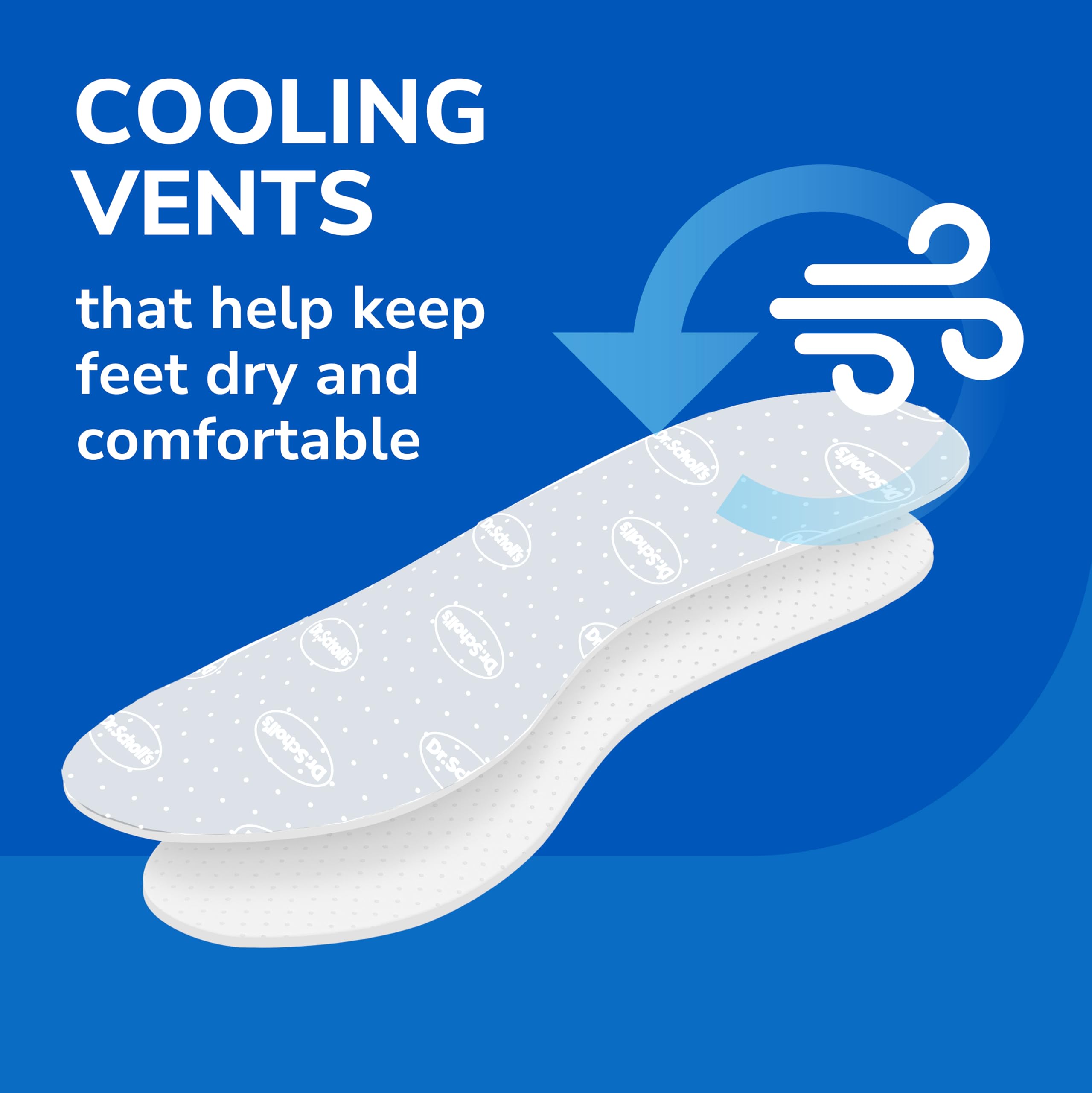 Dr. Scholl's ultra soft shoe insoles with cooling vents to keep feet dry and comfortable