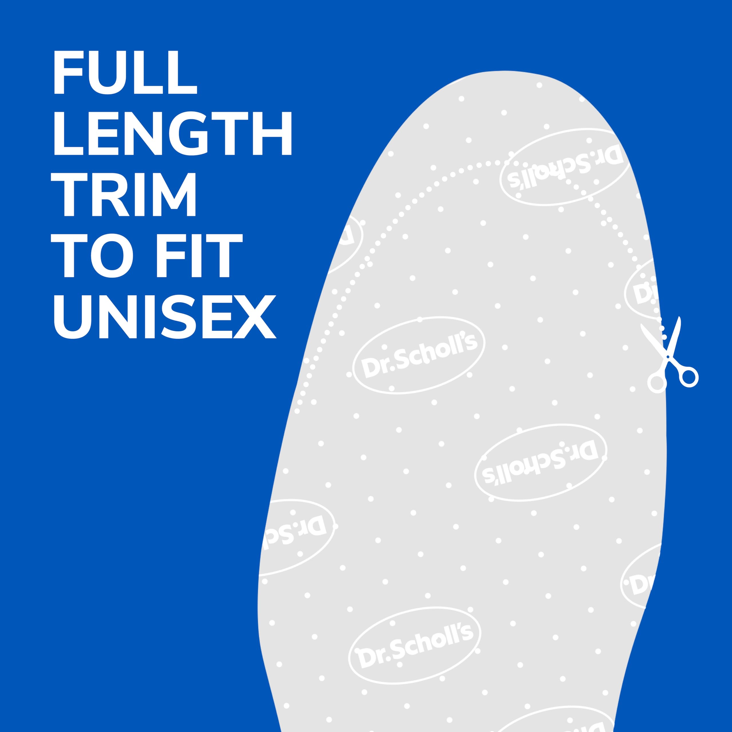 Dr. Scholl's ultra soft shoe insoles full length trim to fit unisex with scissors icon
